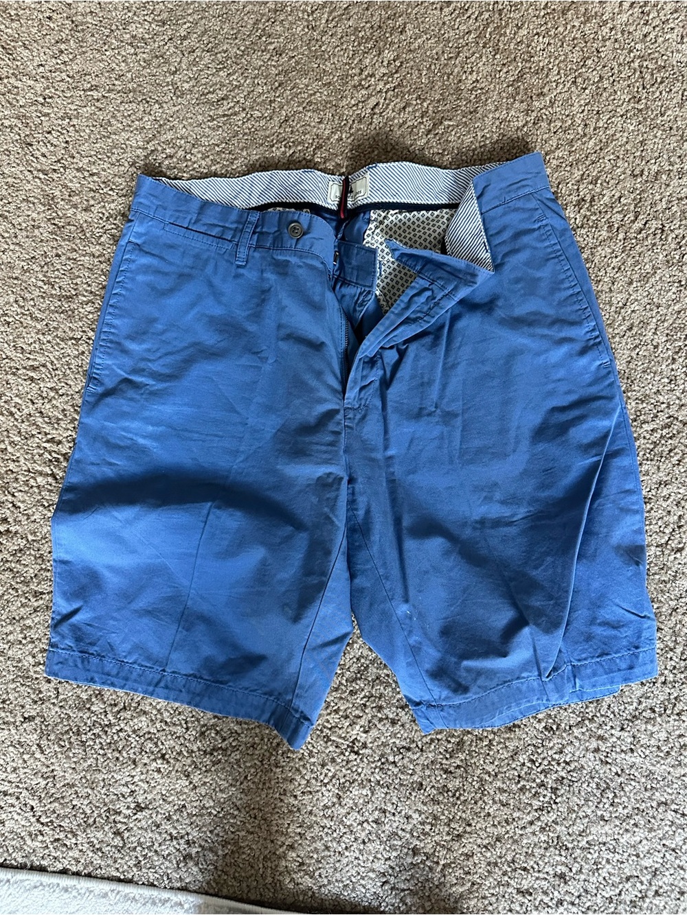 Men's Flat Front Blue Cotton Shorts
